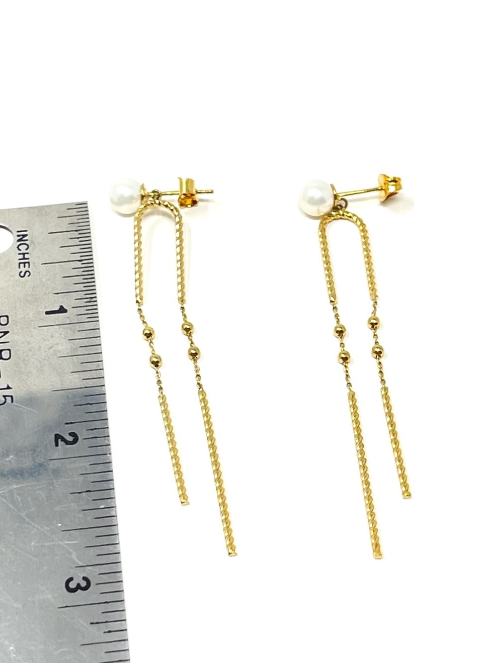 New Anthropologie Pearl Gold Dangle Earrings - Picture 4 of 4